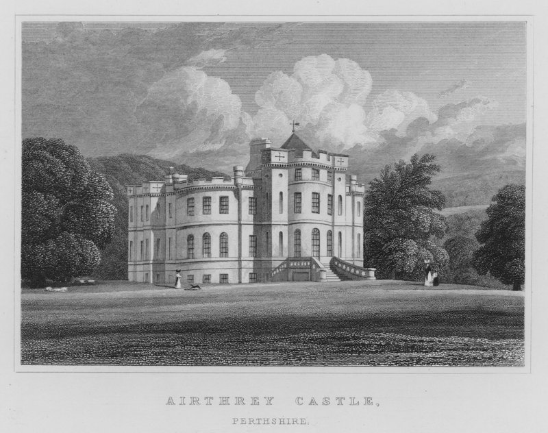 Zamek Airthrey, Perthshire (grawerowanie) autorstwa Thomas Hosmer Shepherd