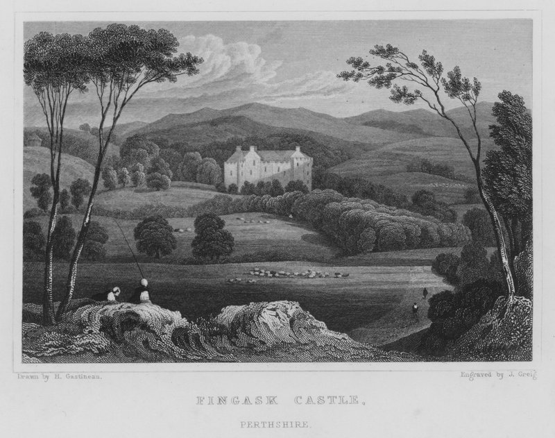 Zamek Fingask, Perthshire (grawerowanie) autorstwa Thomas Hosmer Shepherd