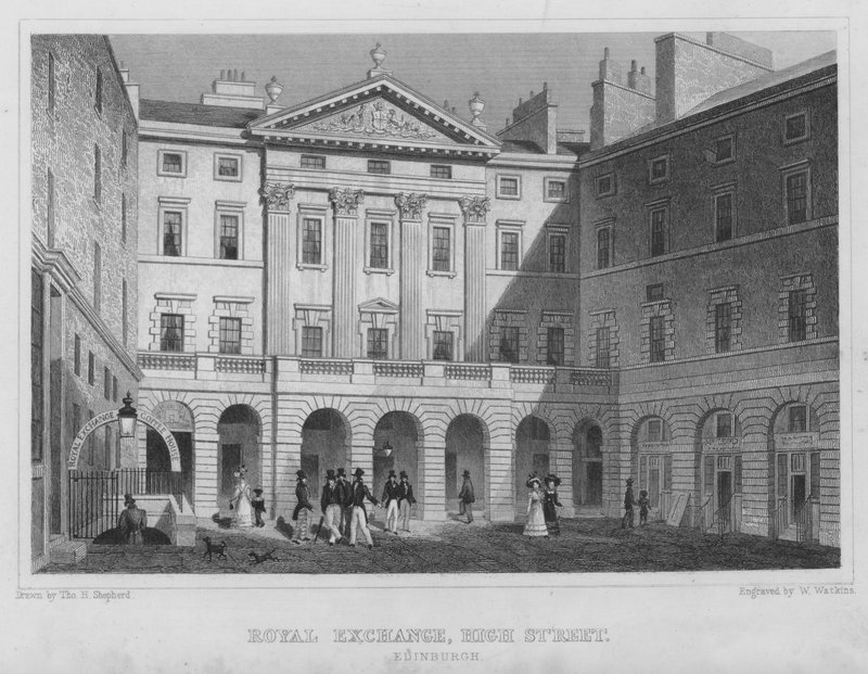 Royal Exchange, High Street, Edynburg (grawerowanie) autorstwa Thomas Hosmer Shepherd