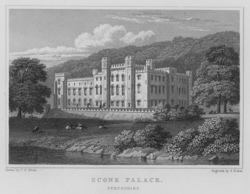 Scone Palace, Perthshire (grawerowanie) autorstwa Thomas Hosmer Shepherd