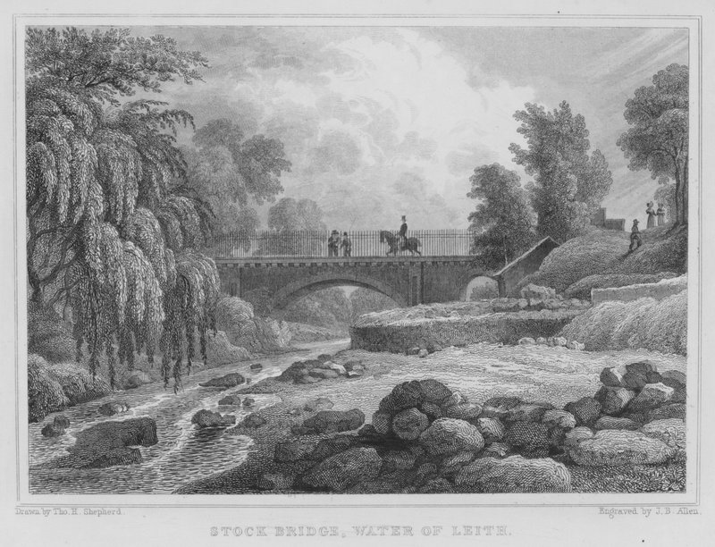 Stock Bridge, Water of Leith (rycina) autorstwa Thomas Hosmer Shepherd