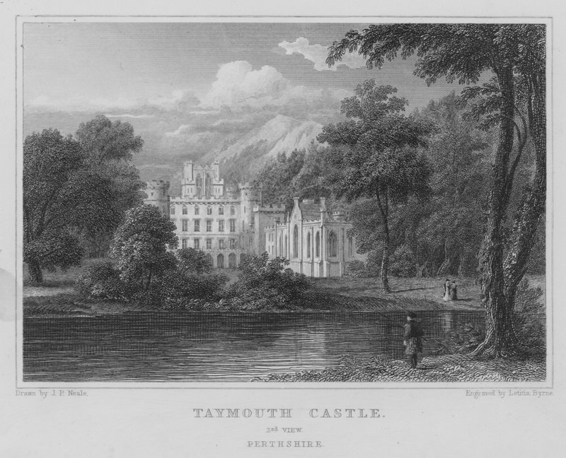 Zamek Taymouth, drugi widok, Perthshire (grawerowanie) autorstwa Thomas Hosmer Shepherd