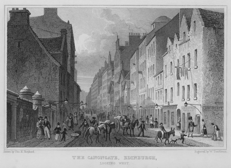 The Canongate, Edynburg, patrząc na zachód (rycina) autorstwa Thomas Hosmer Shepherd