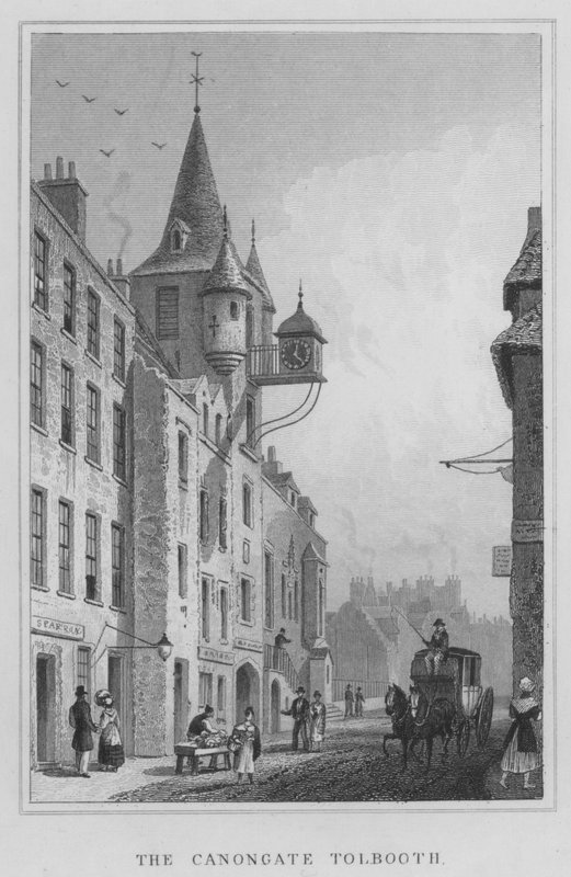 Tolbooth Canongate (grawerowanie) autorstwa Thomas Hosmer Shepherd