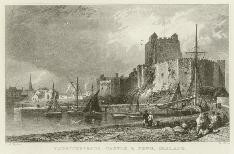 Zamek i miasto Carrickfergus autorstwa Thomas Mann Baynes