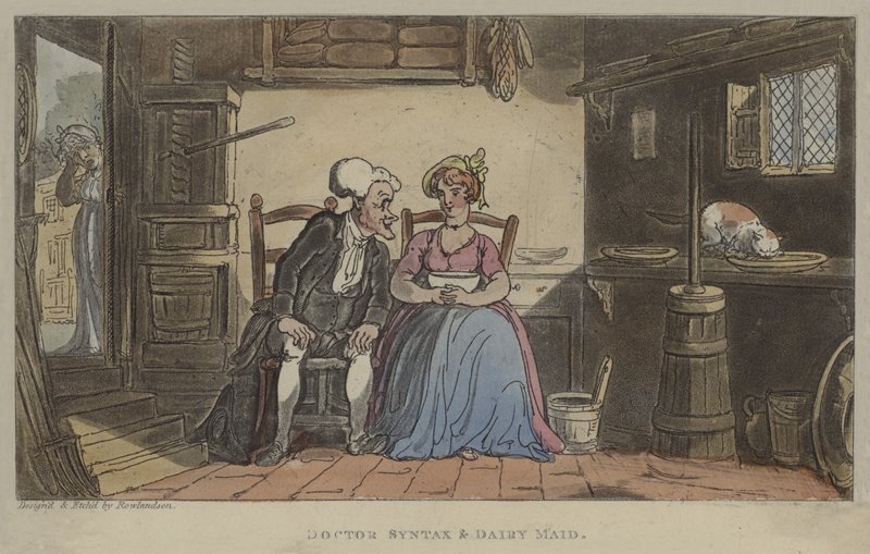 Doktor Syntax i Dairy Maid autorstwa Thomas Rowlandson