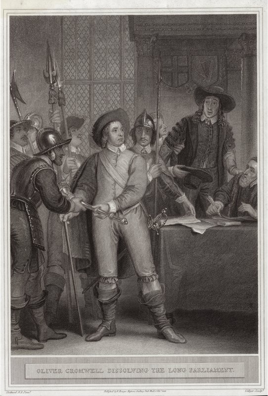 Oliver Cromwell (1599-1658) rozwiązujący Długi Parlament autorstwa Thomas Stothard