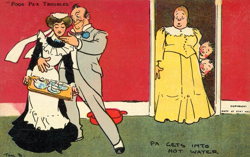 Pa wchodzi do gorącej wody (chromolitho) autorstwa Tom Browne