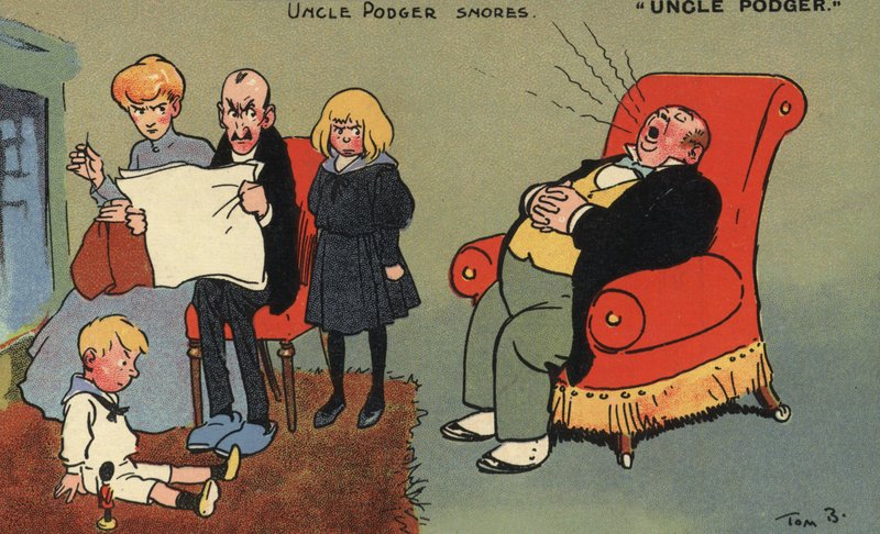 Wujek Podger chrapie (kolor lito) autorstwa Tom Browne