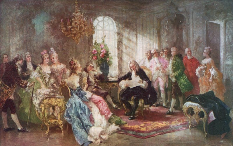 Wolter czytający swoją tragedię Semiramis królowi polskiemu Stanisławowi autorstwa Vicente de Paredes