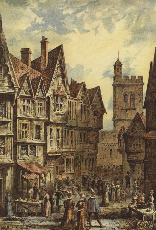 Bucklesbury, Cheapside (chromolitho) autorstwa Waldo Sargeant