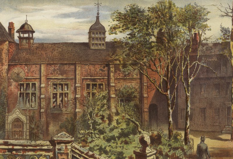Staple Inn, pierwszy dziedziniec (chromolitho) autorstwa Waldo Sargeant