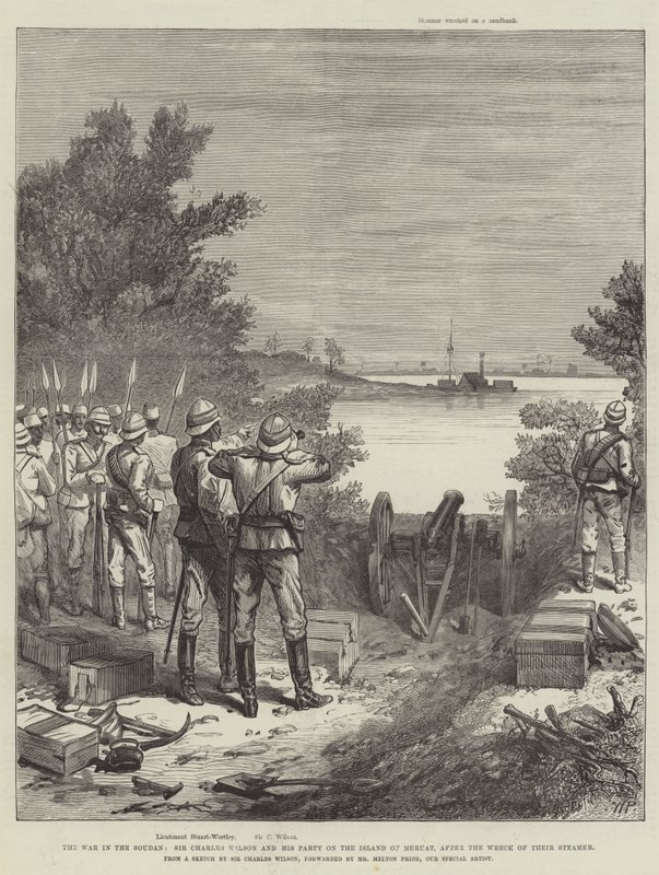 Wojna w Soudanie, Sir Charles Wilson i jego grupa na wyspie Meruat, po rozbiciu ich parowca autorstwa Walter Paget