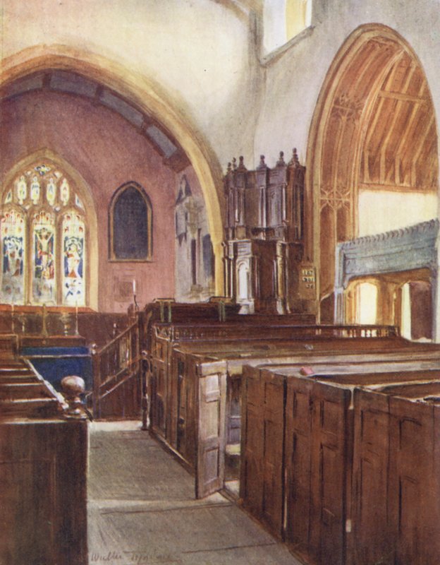 Wessex: Kościół Puddletown (kolorowa litografia) autorstwa Walter Frederick Roofe Tyndale