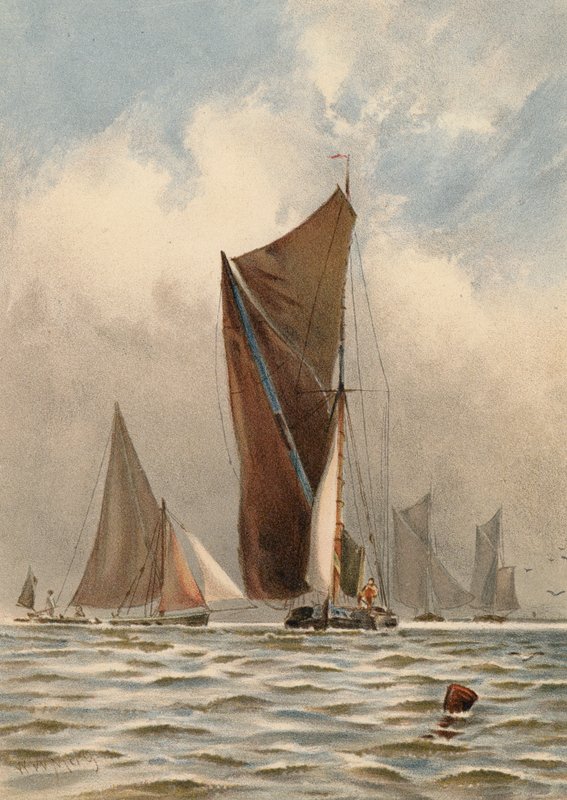Barki na Tamizie (kolorowa litografia) autorstwa Walter William May