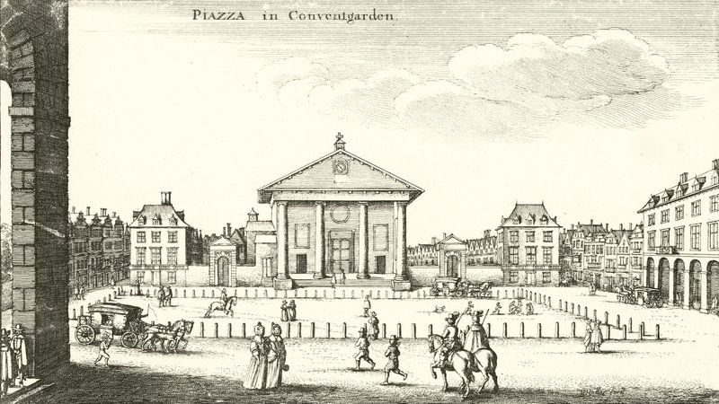 Piazza, Covent Garden, Londyn (grawerowanie) autorstwa Wenceslaus Hollar
