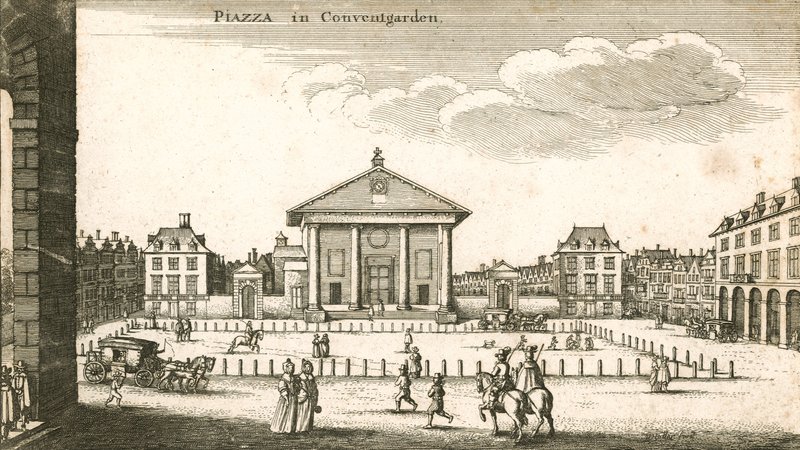 Piazza, Covent Garden, Londyn (grawerowanie) autorstwa Wenceslaus Hollar