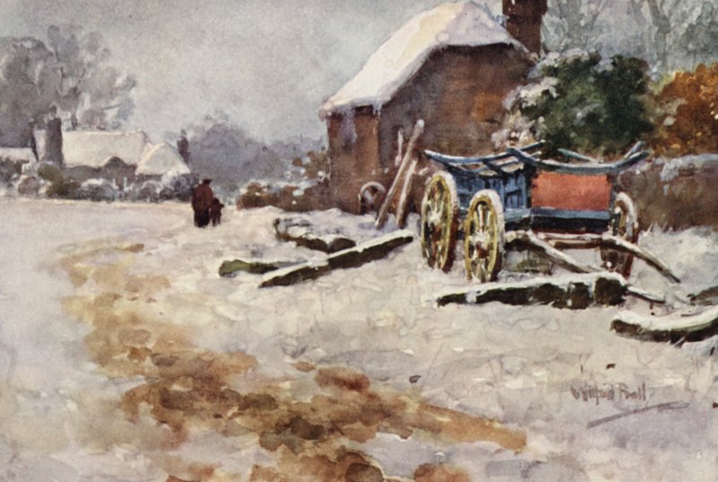 Scena zimowa (kolorowa litografia) autorstwa Wilfrid Williams Ball