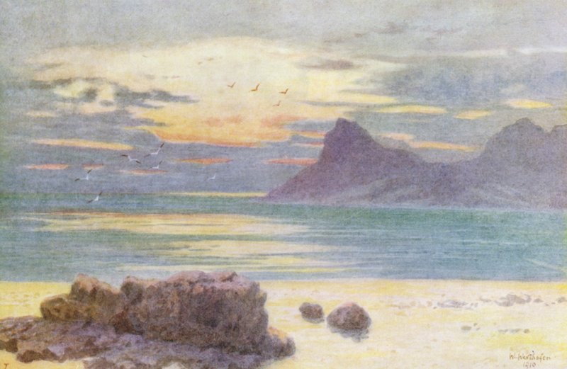 Hout Bay i Hangberg (kolorowa litografia) autorstwa Wilhelm Westhofen