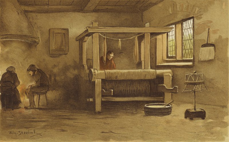 Warsztat tkacza, Holandia, XVI w. autorstwa Willem II Steelink