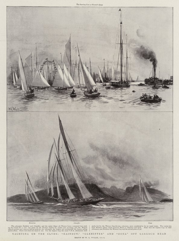 Jachting na Clyde, Rainbow, Gleniffer i Bona przy Garroch Head autorstwa William Lionel Wyllie