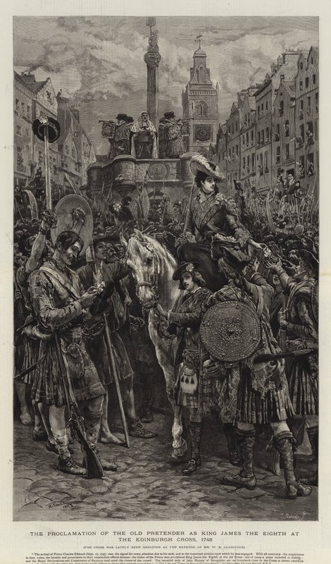 Proklamacja starego pretendenta jako króla Jakuba ósmego pod krzyżem edynburskim, 1745 autorstwa William Small
