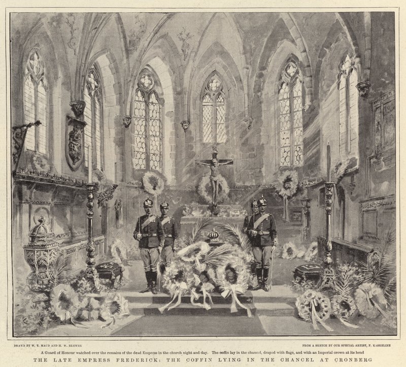 Cesarzowa Fryderyka, trumna leżąca w prezbiterium w Cronberg autorstwa William T. Maud