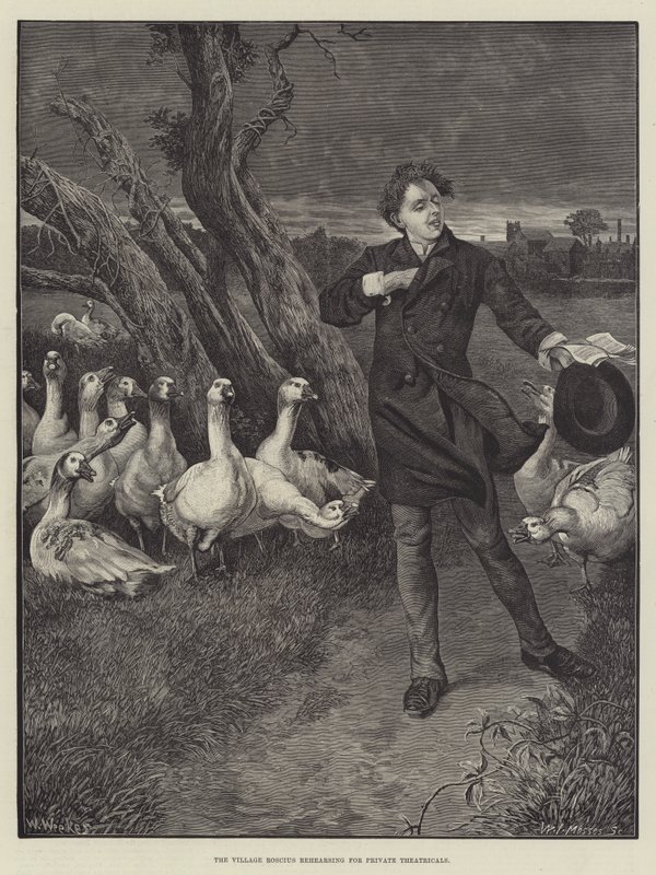 Próba The Village Roscius przed prywatnymi teatrami autorstwa William Weekes