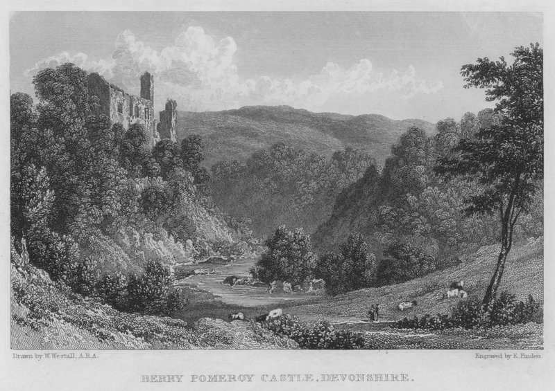 Zamek Berry Pomeroy, Devonshire (grawerowanie) autorstwa William (after) Westall