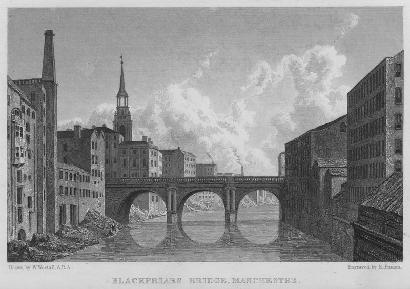 Blackfriars Bridge, Manchester (grawerowanie) autorstwa William (after) Westall