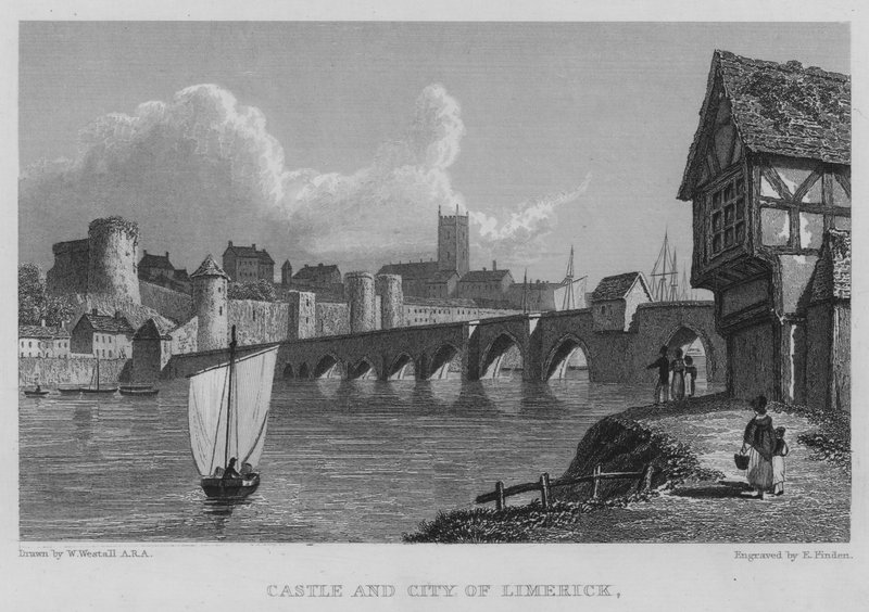 Zamek i miasto Limerick (grafika) autorstwa William (after) Westall
