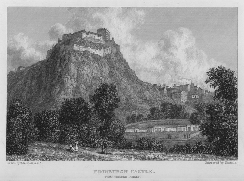 Zamek w Edynburgu, od Princes Street (rycina) autorstwa William (after) Westall