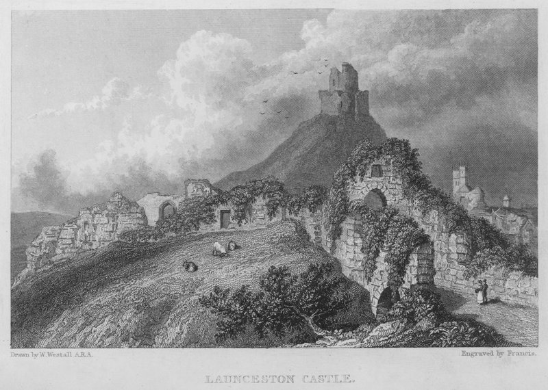 Zamek Launceston (rycina) autorstwa William (after) Westall