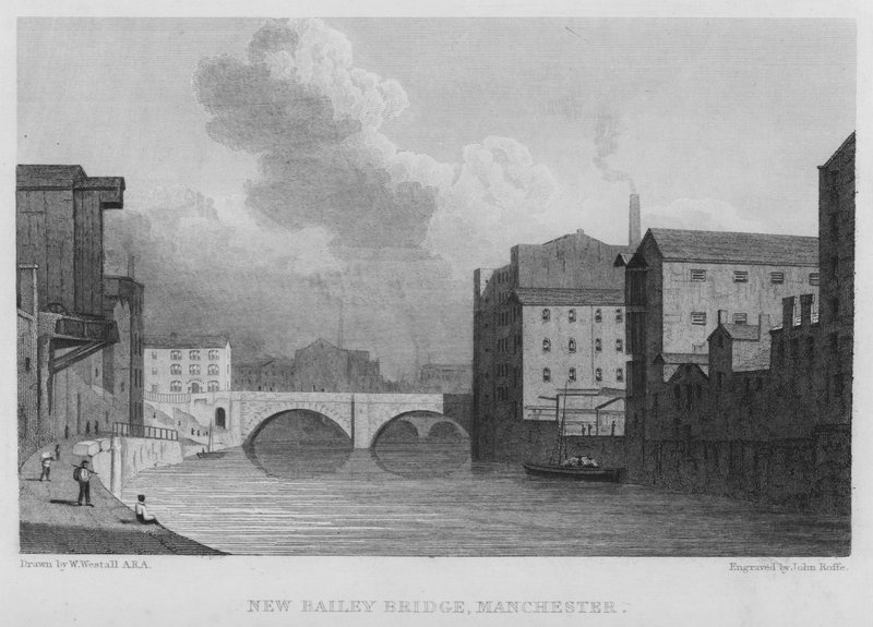 New Bailey Bridge, Manchester (grawerowanie) autorstwa William (after) Westall