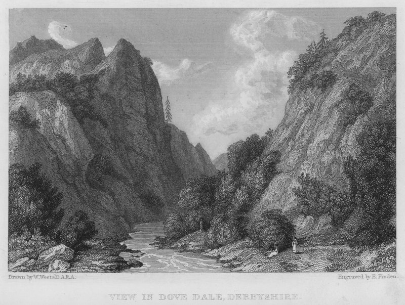 Zobacz w Dove Dale, Derbyshire (grawerowanie) autorstwa William (after) Westall