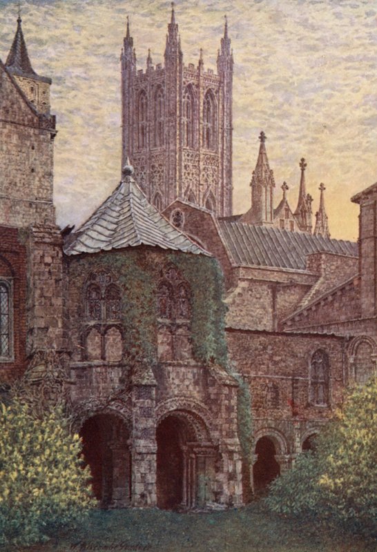Baptysterium, katedra w Canterbury (kolorowa litografia) autorstwa William Biscombe Gardner