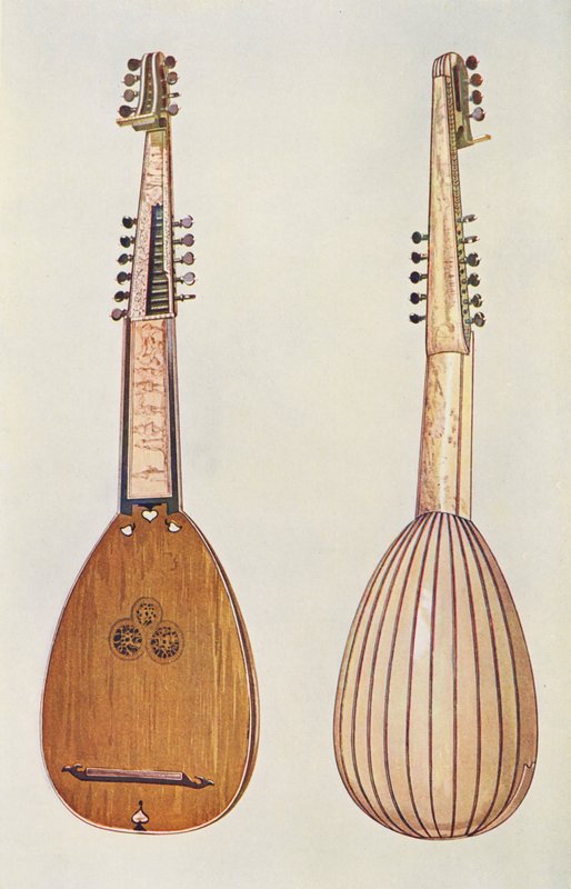 Instrumenty muzyczne: Teorba (kolorowa litografia) autorstwa William Gibb
