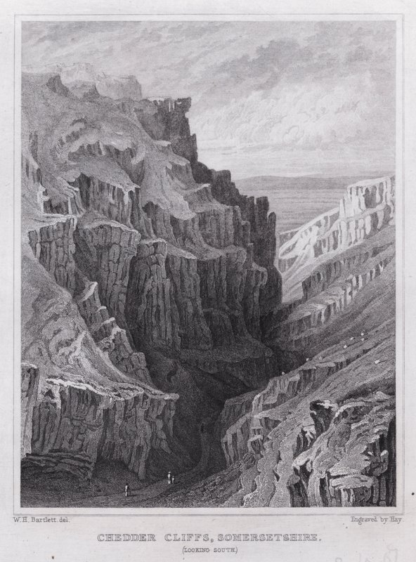 Cheddar Cliffs, Somersetshire, patrząc na południe (rycina) autorstwa William H. Bartlett
