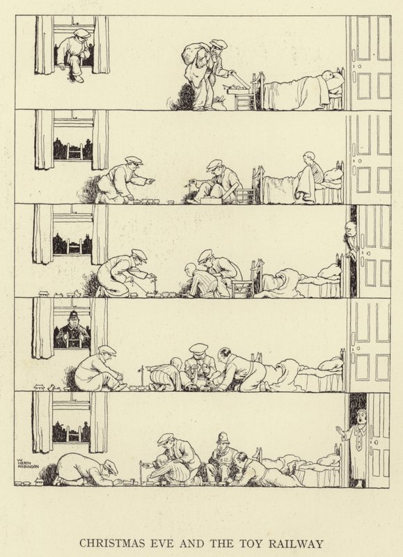 Wigilia i kolejka do zabawy autorstwa William Heath Robinson