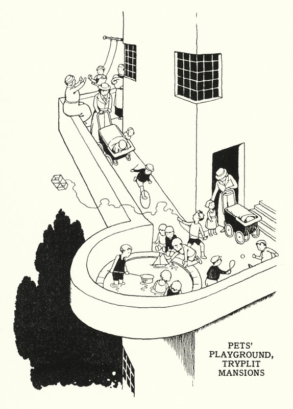Plac zabaw dla zwierząt, rezydencje Tryplit (lito) autorstwa William Heath Robinson