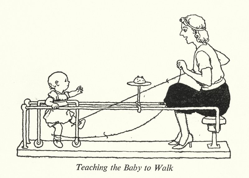 Uczenie dziecka chodzenia (lito) autorstwa William Heath Robinson