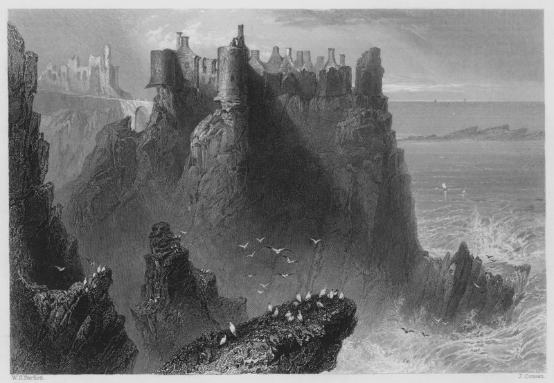 Zamek Dunluce (rycina) autorstwa William Henry (after) Bartlett