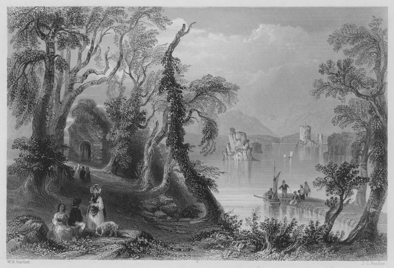Innisfallen, jezioro Killarney (grawerowanie) autorstwa William Henry (after) Bartlett