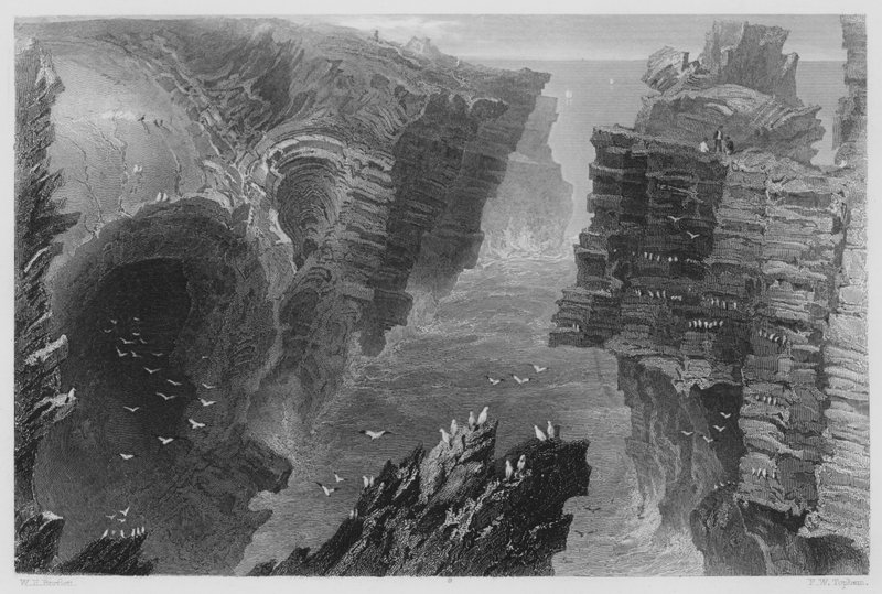 Puffing Hole, niedaleko Kilkee (grawerowanie) autorstwa William Henry (after) Bartlett