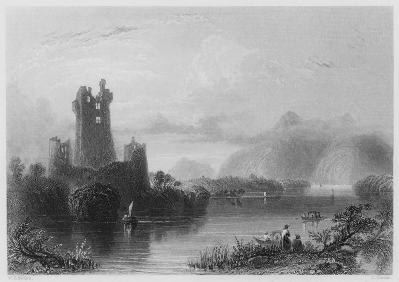 Ross Castle, Killarney (grawerowanie) autorstwa William Henry (after) Bartlett