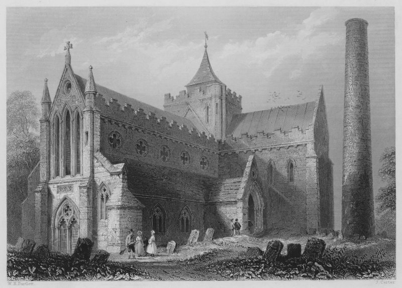 St Canice, Kilkenny (grawerowanie) autorstwa William Henry (after) Bartlett