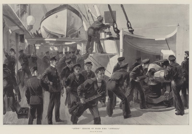Ćwiczenie w działaniu na pokładzie HMS Australia autorstwa William Heysham Overend