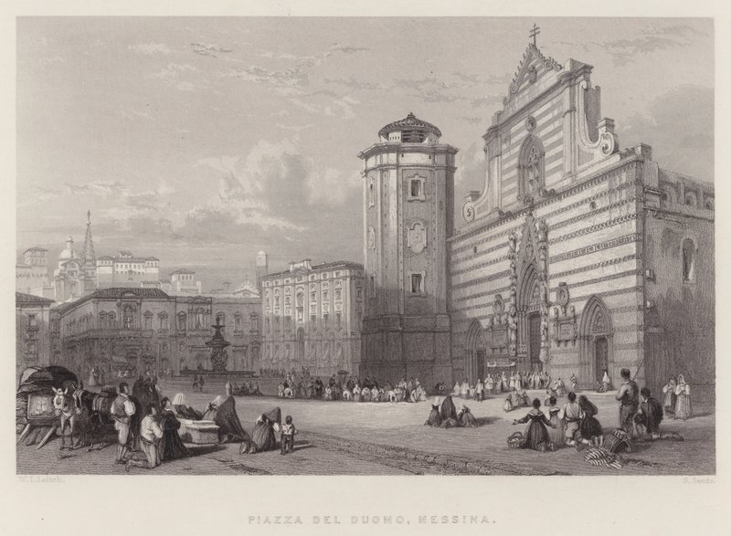 Piazza Del Duomo, Mesyna (grawerowanie) autorstwa William Leighton Leitch