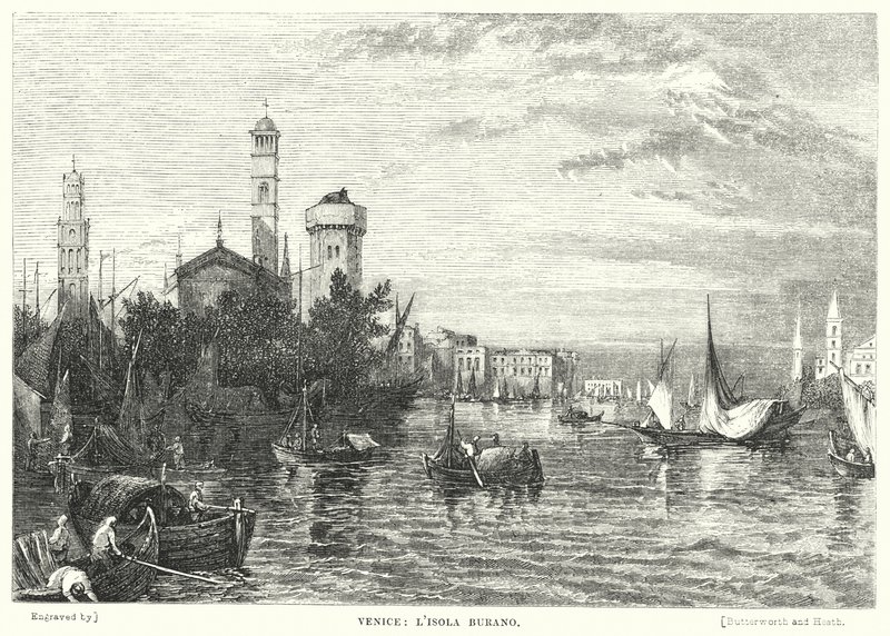 Wenecja, wyspa Burano (grawerowanie) autorstwa William Linton