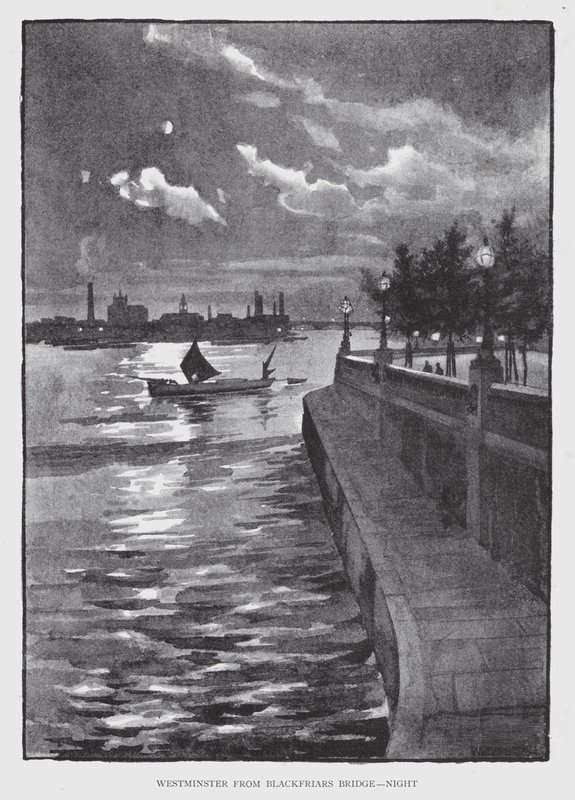 Westminster z mostu Blackfriars, noc (lito) autorstwa William Luker